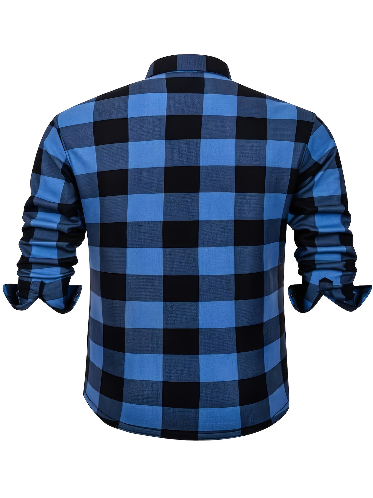 Autumn/Winter Plaid Flannel Shirt for Men, -Lined, Thickened, Warm, Long-Sleeve Workwear Jacket, Casual Top, New Season - Sky Blue