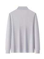 Men'S Long Sleeve Polo Shirt, Solid Color 3-Button Collar Basic Style, High-Density Drapey Wrinkle-Resistant Pearlized Fabric, Home Casual Texture, All-Season Versatile Collar Top for Daily Commute - Grey