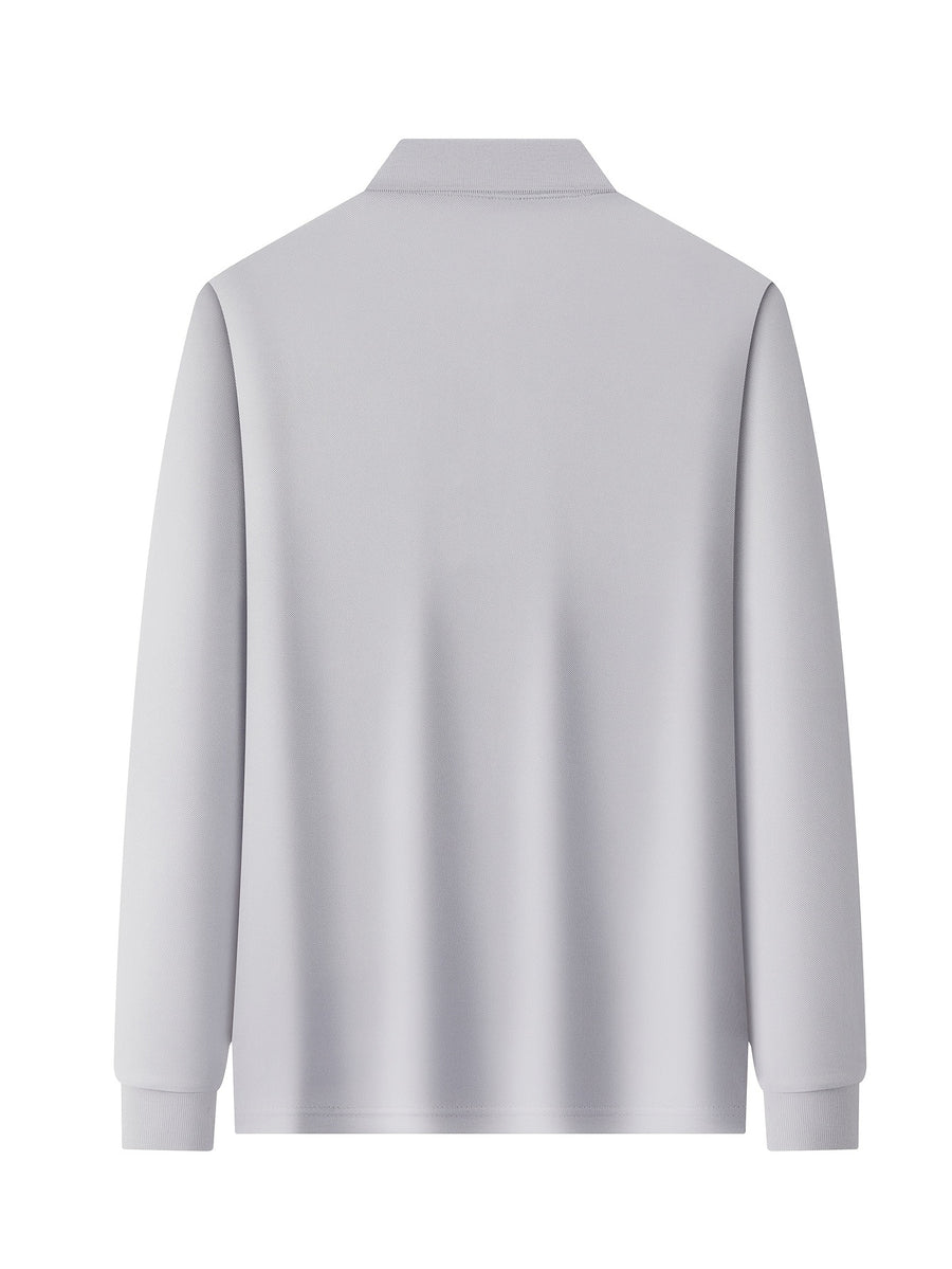 Men'S Long Sleeve Polo Shirt, Solid Color 3-Button Collar Basic Style, High-Density Drapey Wrinkle-Resistant Pearlized Fabric, Home Casual Texture, All-Season Versatile Collar Top for Daily Commute - Grey