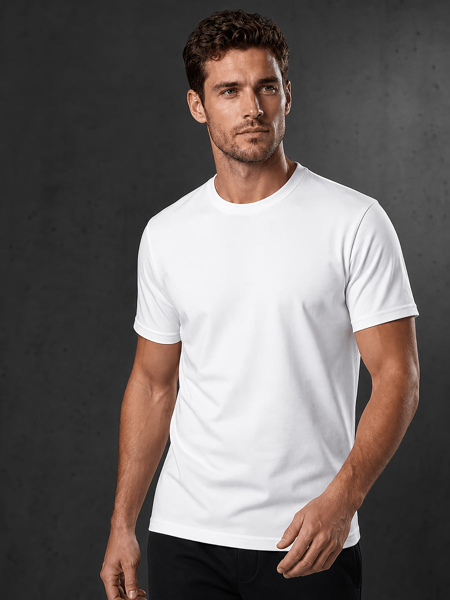 Men's 4pcs 100% Cotton Short Sleeve T-Shirts, Soft & Comfortable Crew Neck Basic Tees for Everyday Casual Wear, Layering and Travel, Father's Day Gift for Men, Available in Black, White or Mixed Black & White - White 4-pack
