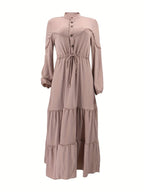Middle Eastern Muslim Solid Color Long Women's Dress - Light Pink Color