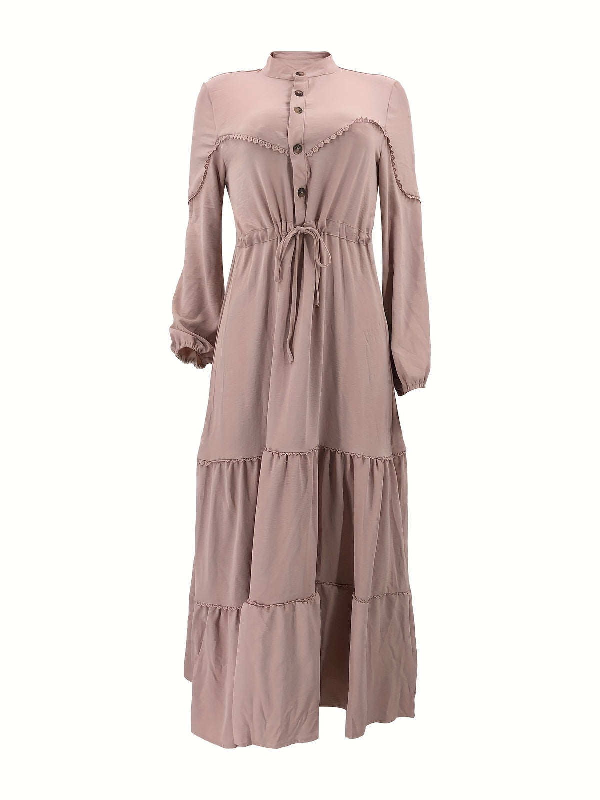 Middle Eastern Muslim Solid Color Long Women's Dress - Light Pink Color