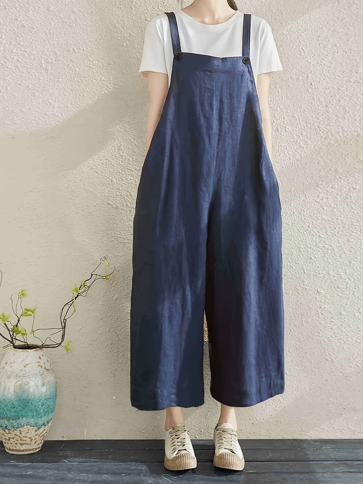 2026 New Style Loose Fit Casual Women's Pocket Overalls Summer Cargo Pants - Blue