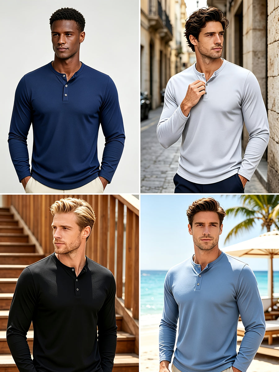 Men's Plus Size Solid Color Henley Shirt Button-Front Placket -Neck Collar - Lightweight Breathable Muscle-Line Suitable for Work, Gym & Daily Commuting, - Casual Button-Up Shirt for Men - White