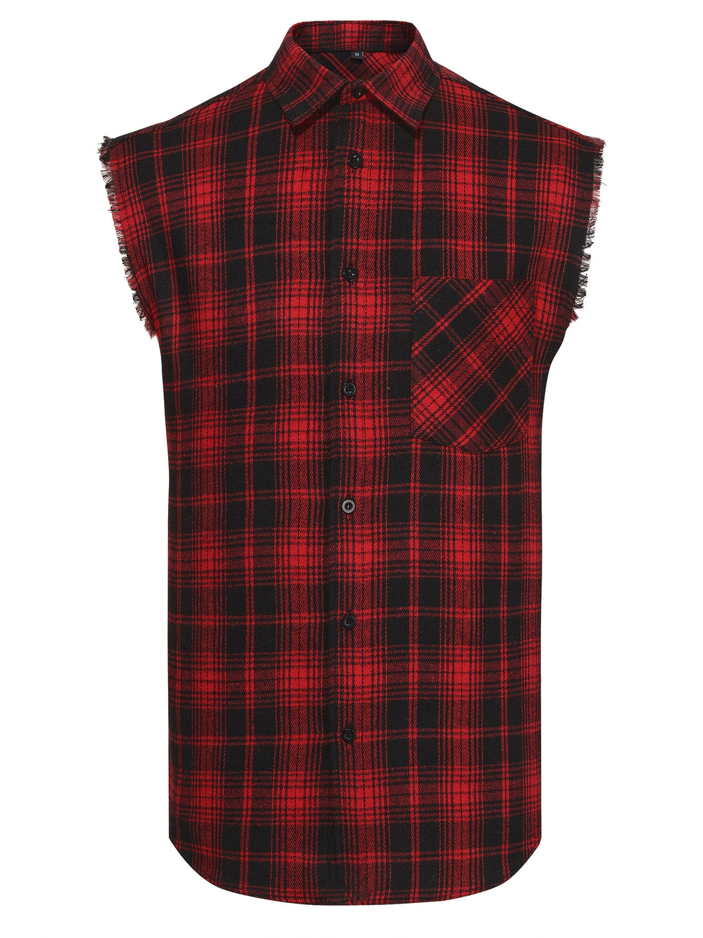 Men'S Summer Sleeveless Plaid Shirt - Raw Edge Cuffs And Lightweight Fit, Beach-To-Street Versatile Style Upgrade - Deep Red
