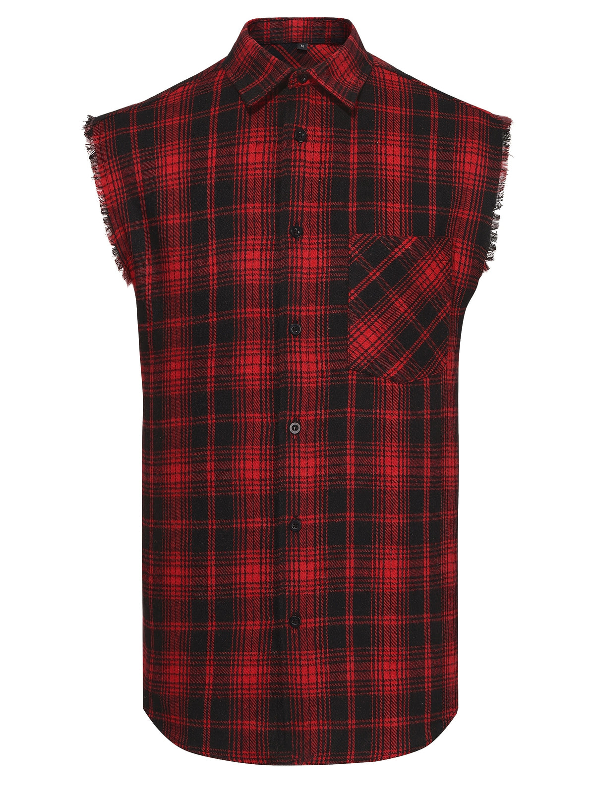 Men'S Summer Sleeveless Plaid Shirt - Raw Edge Cuffs And Lightweight Fit, Beach-To-Street Versatile Style Upgrade - Deep Red