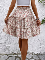 Floral Tiered Skirt with Ruffled Hem, Perfect for Spring and Summer Vacation Wear - Multicolor