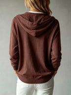 Lyocell Tencel Women'S Sweater Cardigan Hooded Cardigan Women'S Spring Autumn Winter Style Long Sleeve Button Loose Coat, Western Style Casual Temperament Top, Drawstring Hood Design, Daily Commute Outing Versatile Outerwear Elegant - Coffee Color