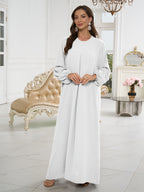 1pc Stylish Holiday Attire, Featuring a Relaxed Fit And Versatile Solid Color, Perfect for Everyday Use. This Comfortable And Casual Women'S Abaya Dress Is Ideal for Muslim Women, Offering Long Dresses And Elegant Robes for Ladies - White