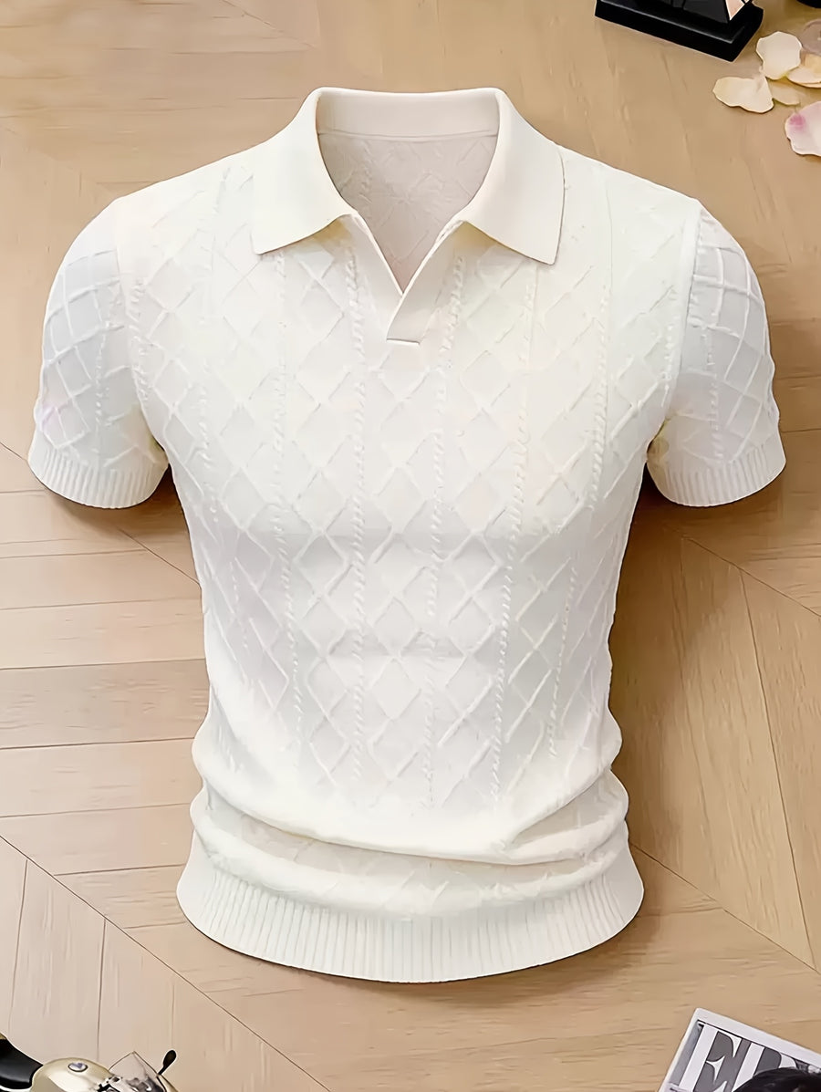 Men'S Knit Pullover Polo Shirt Short Sleeve Men'S Summer Trendy Top Premium Fit Short Sleeve T-Shirt in Stock - White