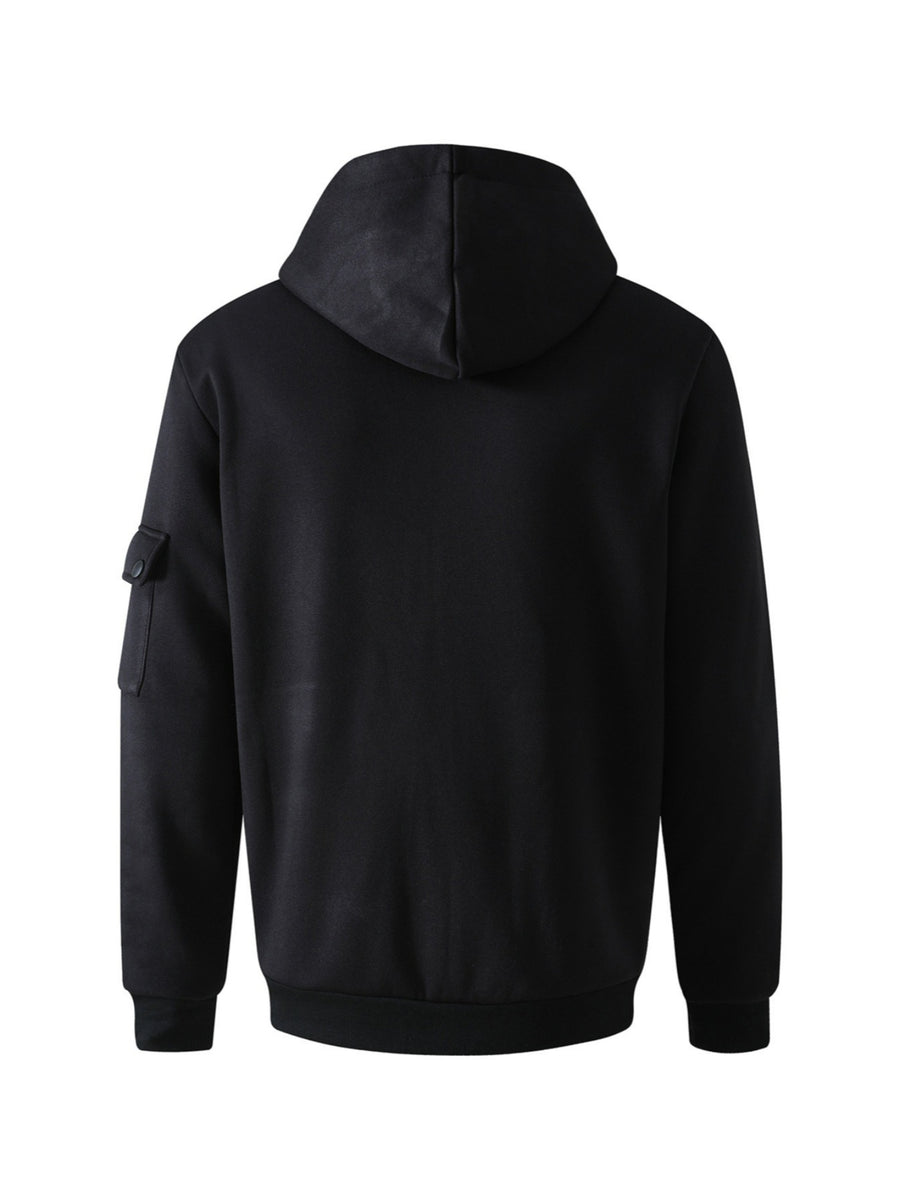 Men'S Basic NY Uppercase Letter Print Cargo Hooded Zipper Cardigan Casual Jacket - Black