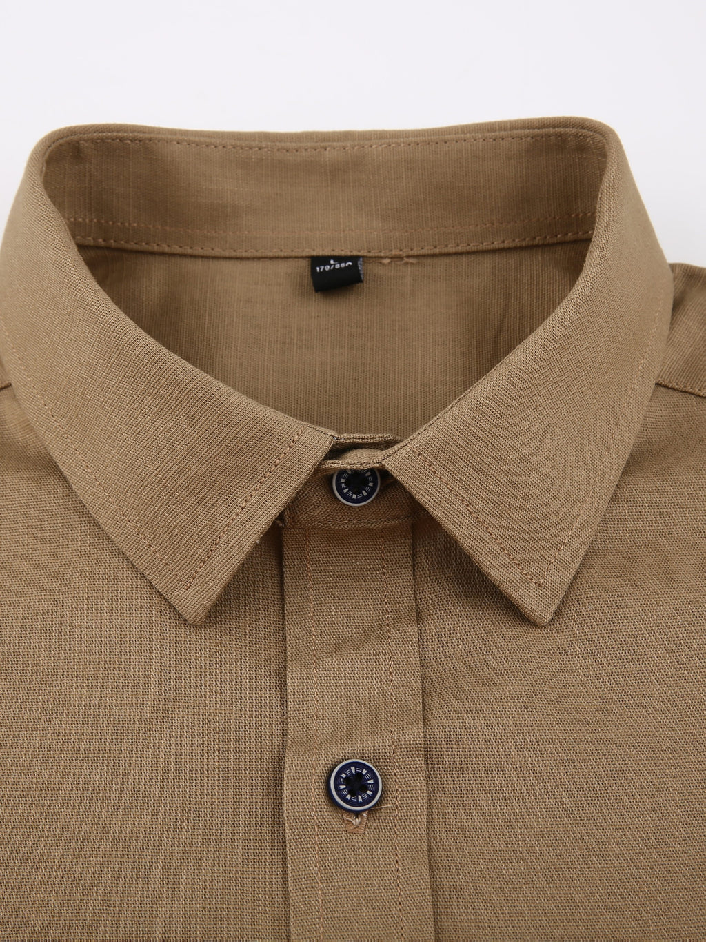 Men'S Casual Shirt, Spring/Autumn Style Linen-Like Collar Long Sleeve Versatile Solid Color Shirt, Minimalist Letter Print on Chest, Slim Fit Slimming Business Casual Top, Youth Daily Commute Versatile Men'S Clothing - Brown
