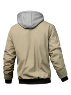 Spring Autumn Men'S Jacket Faux Two-Piece Hooded Cardigan Sports Casual Preppy Outdoor Quilted Cargo Jacket Bomber Jacket - Khaki