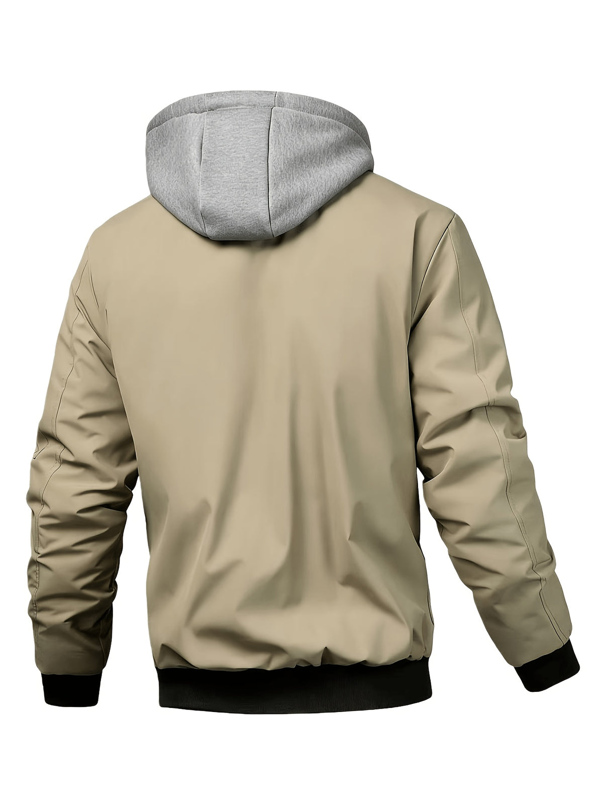 Spring Autumn Men'S Jacket Faux Two-Piece Hooded Cardigan Sports Casual Preppy Outdoor Quilted Cargo Jacket Bomber Jacket - Khaki