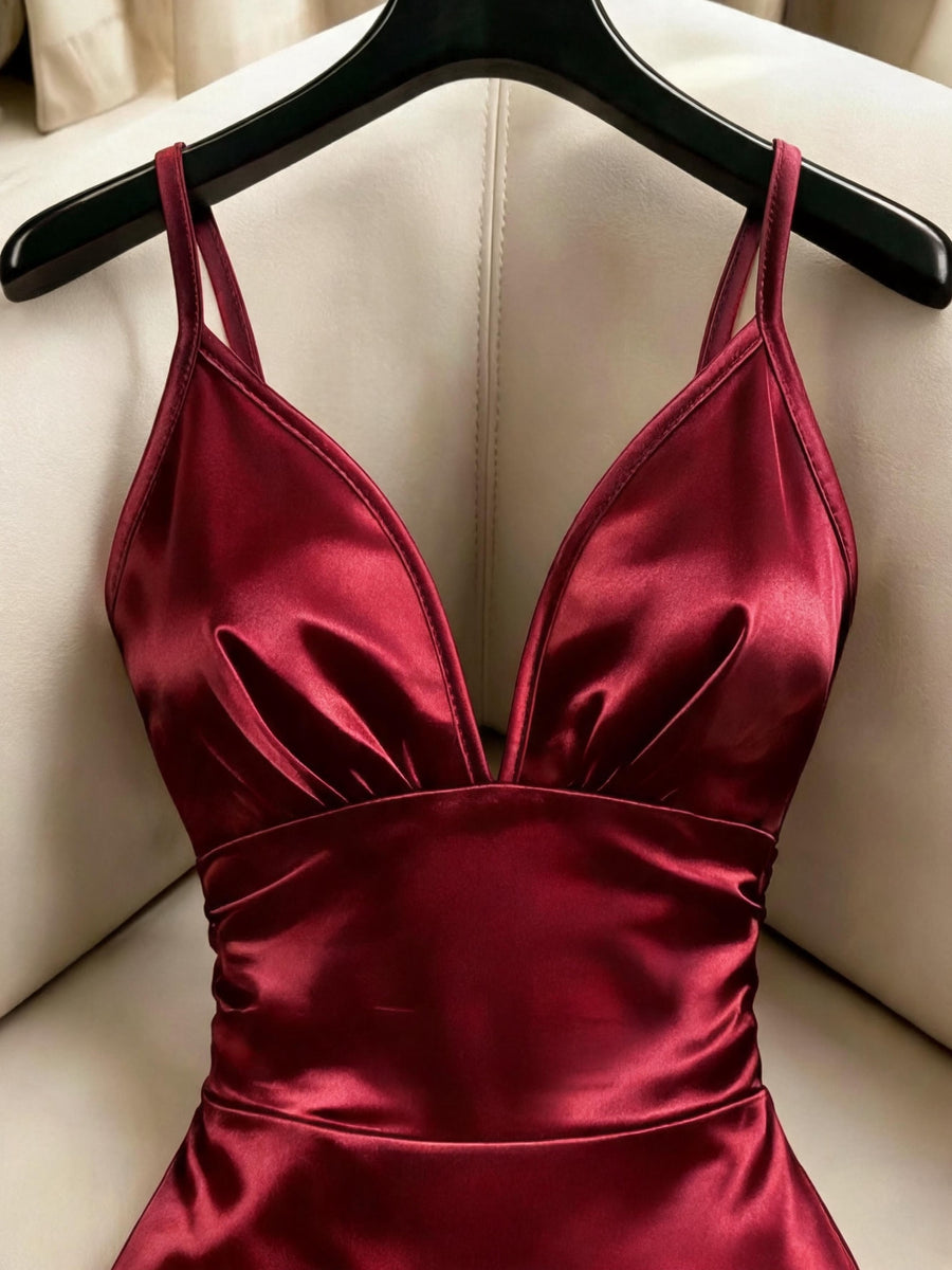 Backless Sleeveless Satin Jumpsuit, Summer New Women'S Casual Elegant Jumpsuit, Jumpsuit, Summer Vacation Costume, Elegant Party, Revealing Clothing, Sexy Outfit, Casual Women'S Wear, Designer Clothing, Role-Play, Hot, Holiday Clothing, Tight Dress - Burgundy
