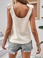 Elegant Tie-Up V-Neck Top | Solid Color, Lace-Up Detail, Ideal For Spring/Summer - White