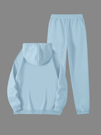 Women's Winter Casual -Lined Thickened Hooded Sweatshirt and Sweatpants Two-Piece Set - Sky Blue