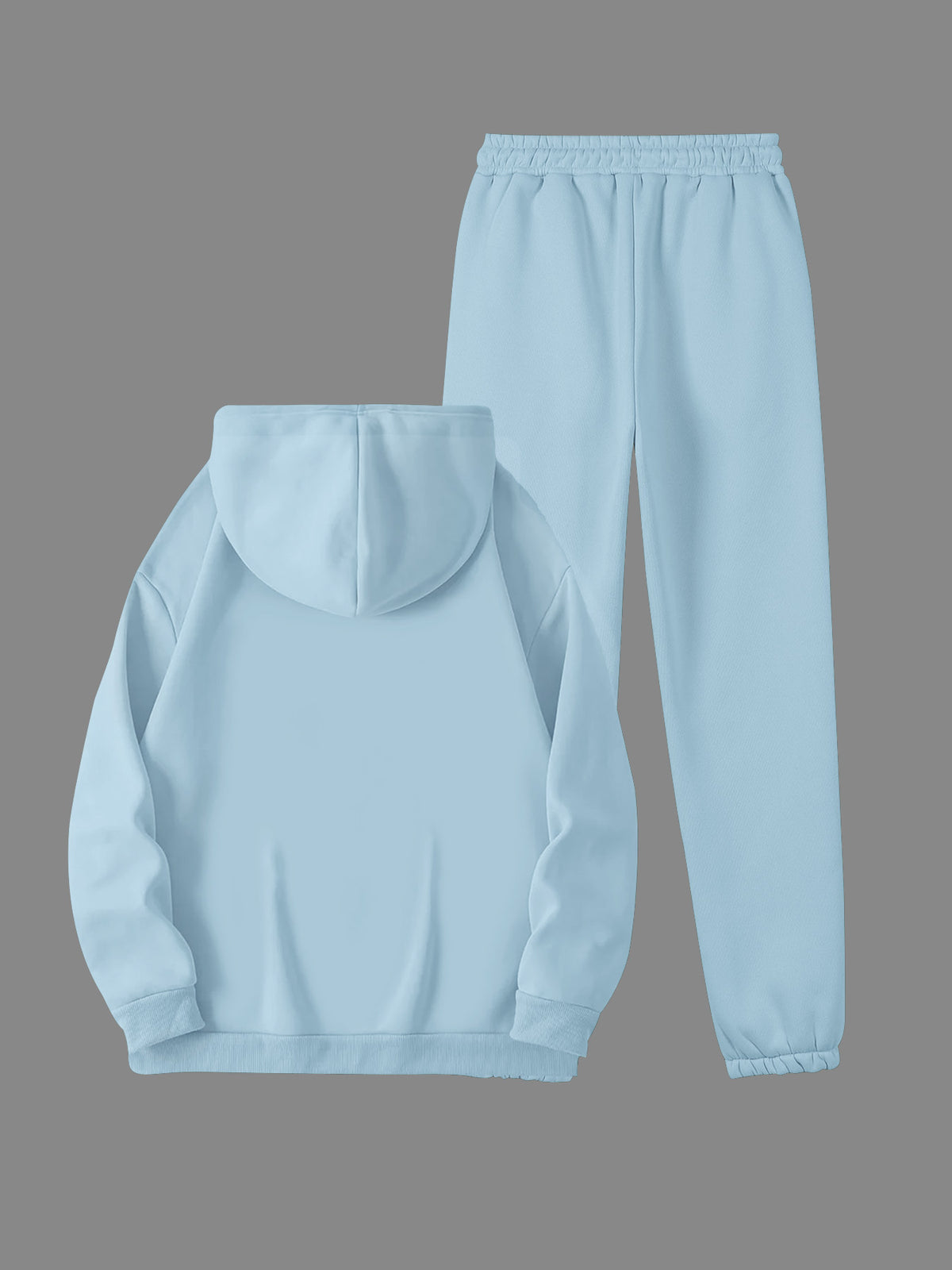 Women's Winter Casual -Lined Thickened Hooded Sweatshirt and Sweatpants Two-Piece Set - Sky Blue