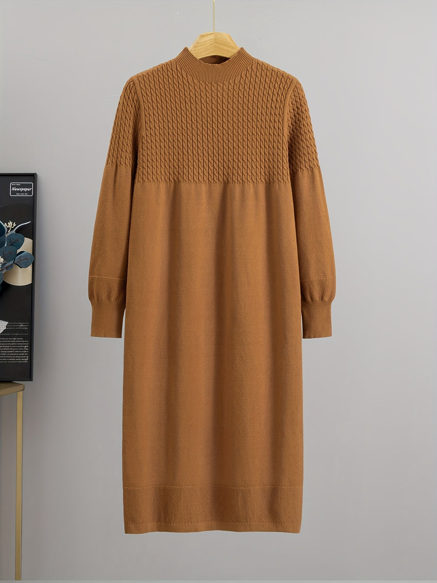 Autumn Winter Fashion Women Sweater Dress Casual Long Sleeves Dresses - Light Brown-1