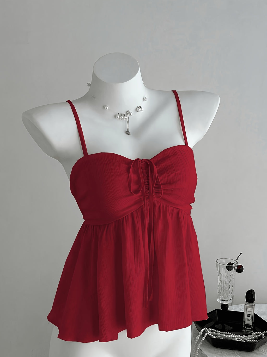 ZLLZ Women'S Cute Solid Color Cami Top, Summer - Red