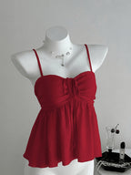 ZLLZ Women'S Cute Solid Color Cami Top, Summer - Red