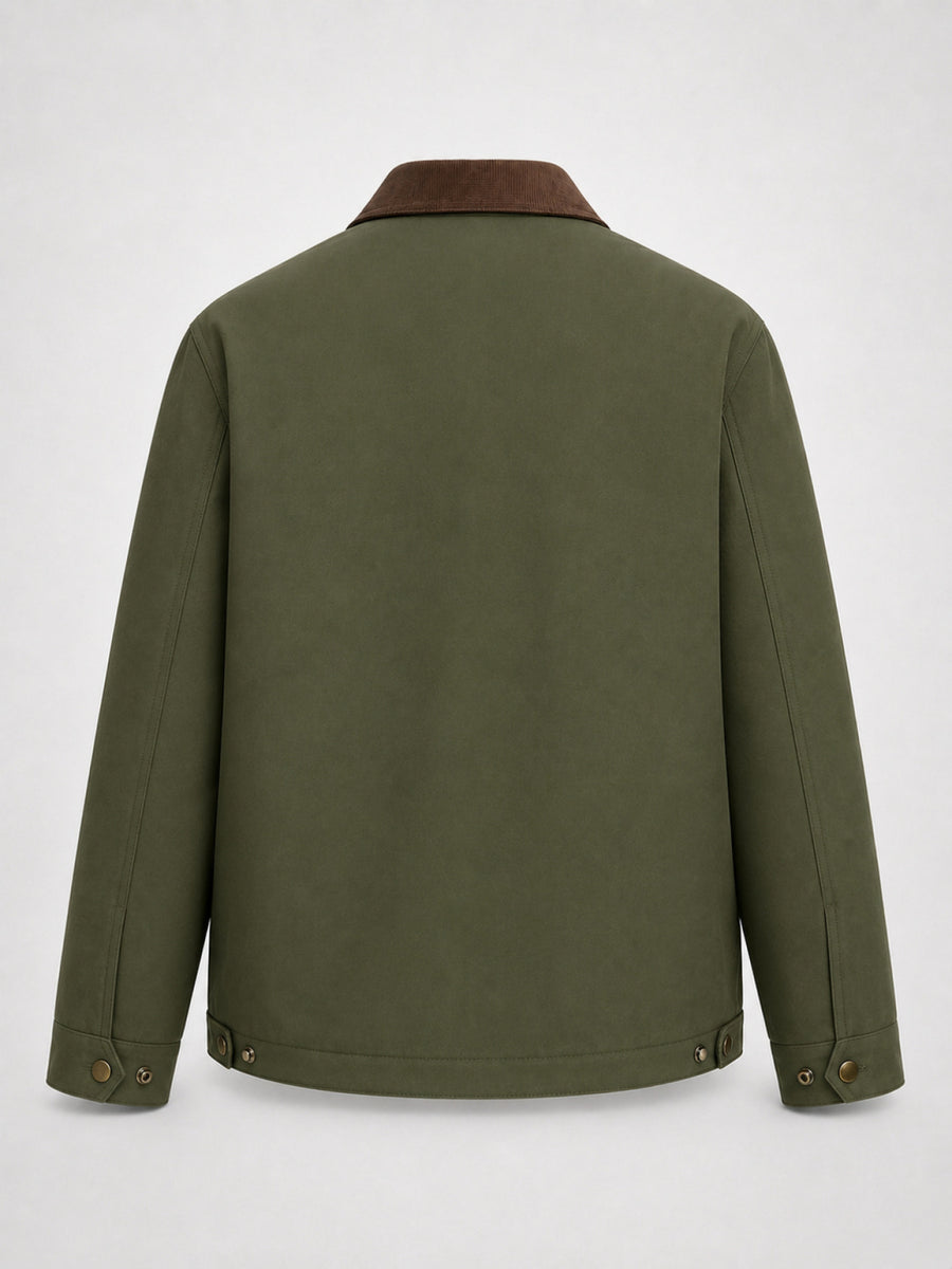 2026 American Heavyweight Workwear Coach Jacket for Men, Solid Color Lapel Versatile Jacket, Vintage Corduroy Lapel Workwear Jacket - fern green