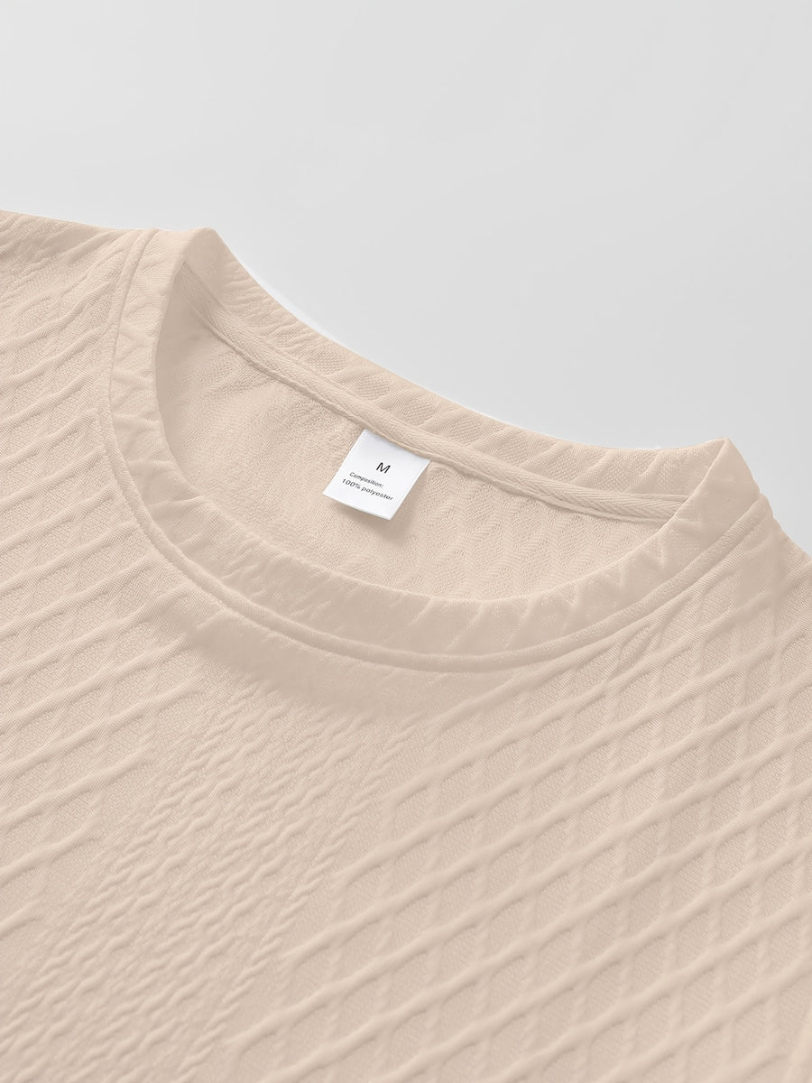 Men's New Textured Fabric Crew Neck T-Shirt - Apricot