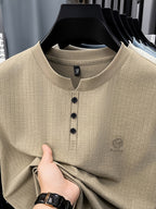 Men's Summer Short-Sleeve Crewneck T-Shirt - Breathable Business Casual Round Neck Base Layer Top, Solid Color Asymmetrical Hem Suitable for Daily Work Wear, Office & Casual Outfits, Machine Washable Light Luxury Style - LakeYellow