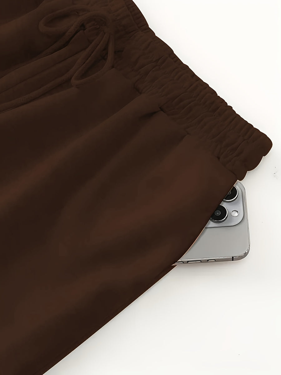 Autumn and Winter Fashion Casual Women's Trousers, Monochrome Tunic S Trousers, Casual Loose Sweatpants, Women's Fashion - Coffee Brown