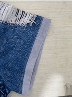 [Printed Pants - Not Denim Fabric]Women'S Faux Denim Patchwork Number Print T-Shirt, Distressed Ripped Design with Pocket Detail, Round Neck Short Sleeve Casual Top, Suitable for Street Style, Daily Shopping, Weekend Outings, Vacation - Mixed colors