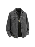High-Quality Fashion Lapel Fleece-Lined Denim Jacket, Single-Breasted Simple Solid Color Men's Jacket with Large Pockets, Stylish Winter Thickened Men's Coat - Grey
