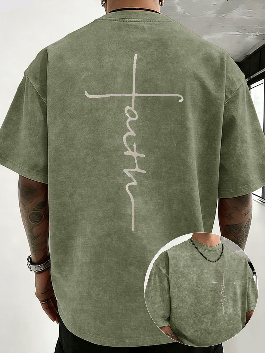Drop-shoulder Vintage Washed T-shirt, Exclusively for the Fashion-forward Crowd. A Loose-fitting, Comfortable, High-quality Pure Cotton Short-sleeve Top, an Essential Piece for Streetwear Trends - Olive Green