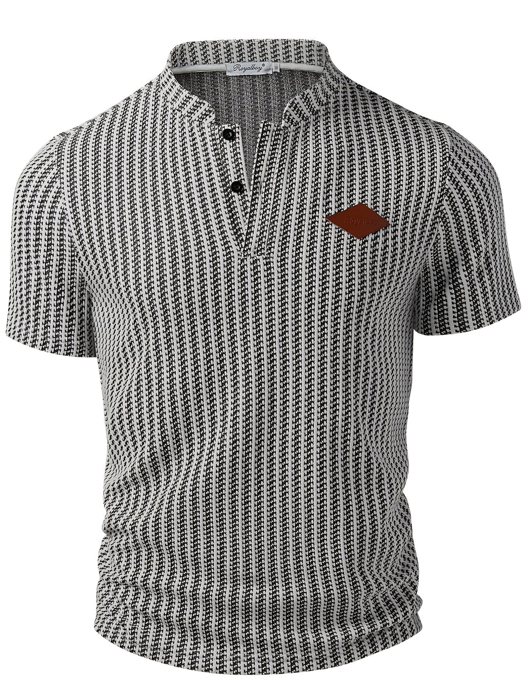 [ROYALBOY] Presents a New Spring Collection Featuring a Black And White Herringbone Patterned Short-Sleeve Shirt, Perfect for Parties And Gatherings - White
