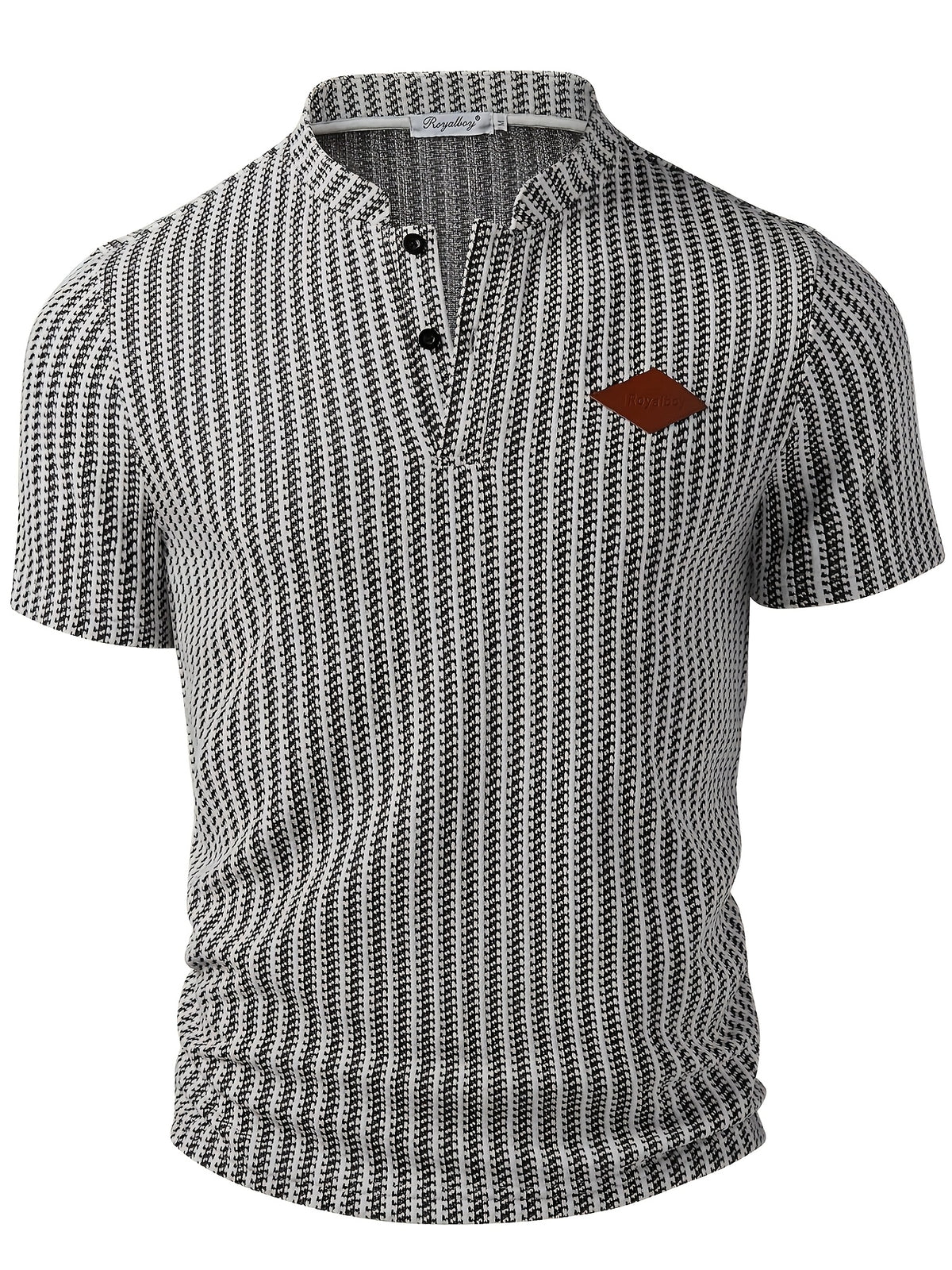 [ROYALBOY] Presents a New Spring Collection Featuring a Black And White Herringbone Patterned Short-Sleeve Shirt, Perfect for Parties And Gatherings - White