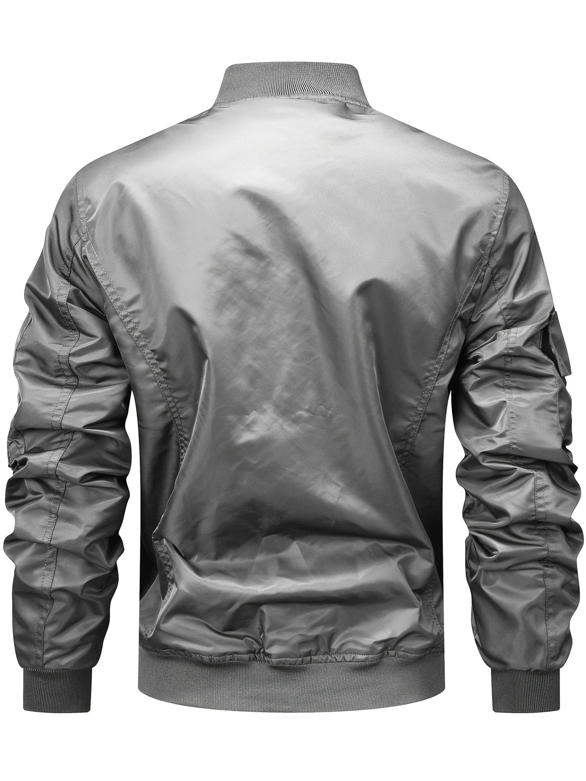 Men's Functional Style Baseball Collar Workwear Jacket, Trendy Multi-Pocket Design, Vintage Pilot Jacket Style, Suitable for Spring and Autumn, Daily Outings, and Outdoor Commuting Workwear Jacket - Grey