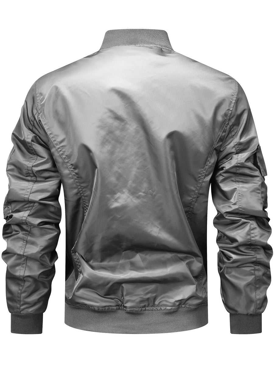 Men's Functional Style Baseball Collar Workwear Jacket, Trendy Multi-Pocket Design, Vintage Pilot Jacket Style, Suitable for Spring and Autumn, Daily Outings, and Outdoor Commuting Workwear Jacket - Grey