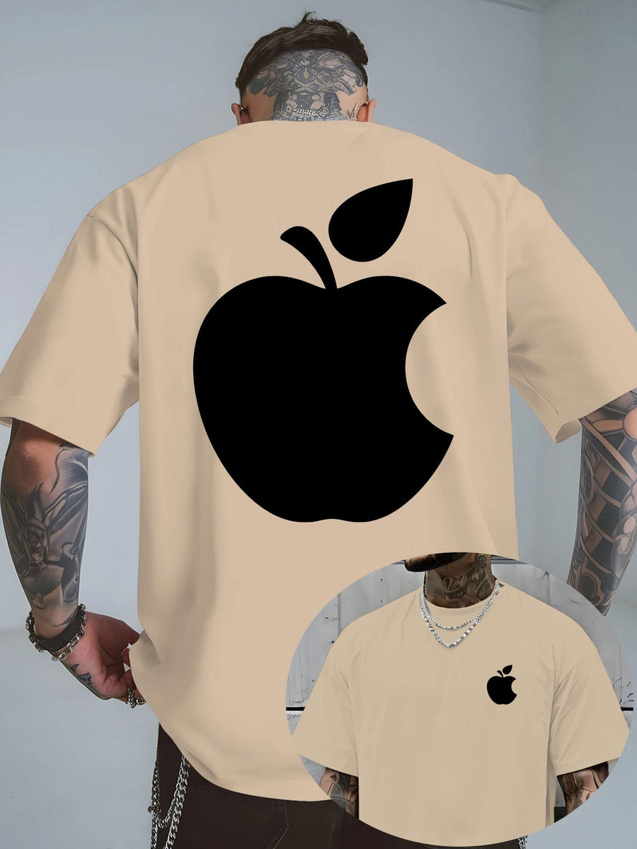 Men's T-Shirt Summer Short Sleeve Lightweight Top Black Big Apple Print Oversized Men's T-Shirt Streetwear Niche High Street Style Casual Top! Round-neck Short Sleeve Top, Relaxed Loose Knit T-shirt, Suitable for Daily Wear, Casual Sport - Apricot