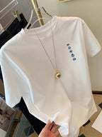 Evil Eye, Hamsa Hand Print Tshirt Short Sleeve Crew Neck Casual Top for Summer Spring, Women's Clothing - White