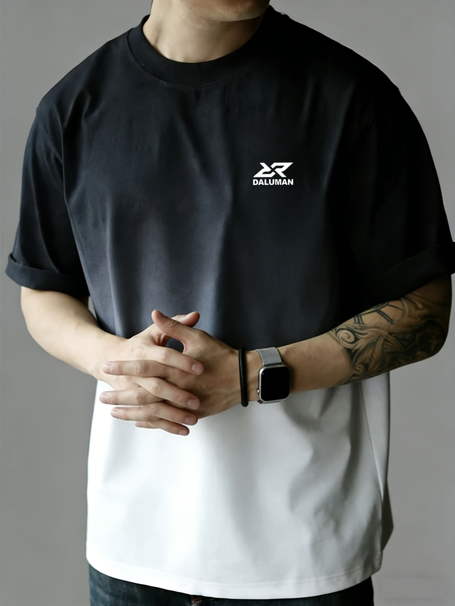 DALUMAN Outdoor Brand Summer Men'S Short Sleeve T-Shirt, Summer Men'S Half Sleeve, Loose Thick Gradient Color T-Shirt, Men'S Drop Shoulder Loose Top, Comfortable Casual Round Neck Short Sleeve Men - Black
