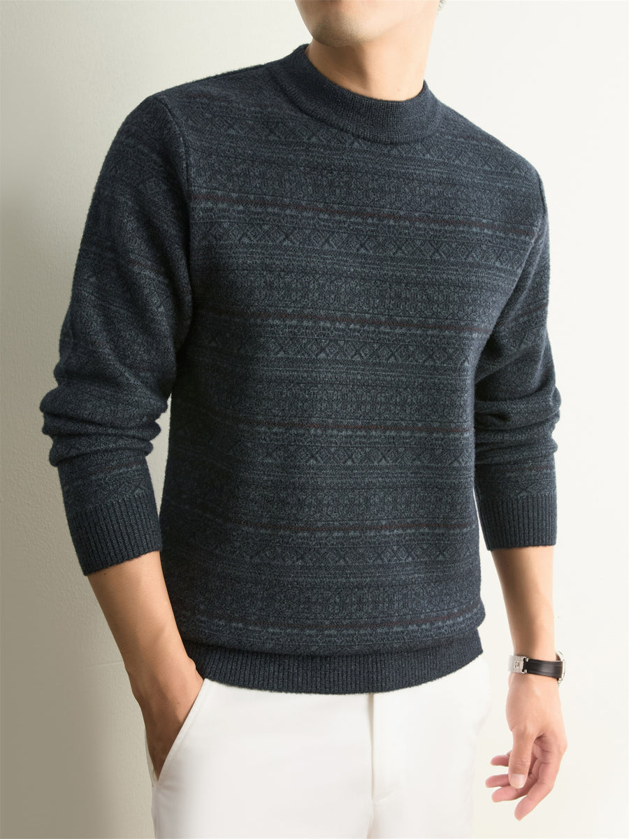 Autumn Winter Knit 3D Solid Round Neck Sweater, Basic Knit Pullover Top for Men, Fashionable Long Sleeve Sweater, Size Y - Deep Gray