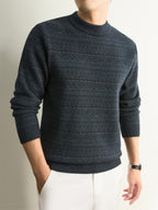 Autumn Winter Knit 3D Solid Round Neck Sweater, Basic Knit Pullover Top for Men, Fashionable Long Sleeve Sweater, Size Y - Deep Gray