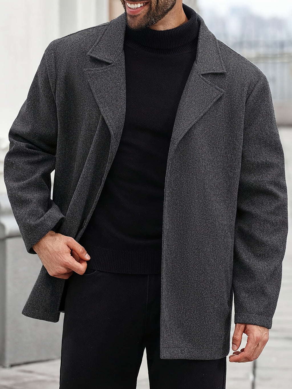Men'S Fashion Herringbone Jacket, Casual Business Commuter Easy Multifunctional Button-Up Coat, Long Sleeve Men'S Jacket, Men'S Jacket Coat, Fall Winter Men'S Long Sleeve Top Coat - Grey