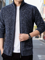 1pc Men's Knitted Cardigan Stand up Collar Jacket with Multiple Colors to Choose From, Simple and Stylish Design, Easy to Match with Shirt/T-shirt, Perfect for Commuting and Leisure, Showcasing Elegant Temperament (only One Jacket) - Navy Color