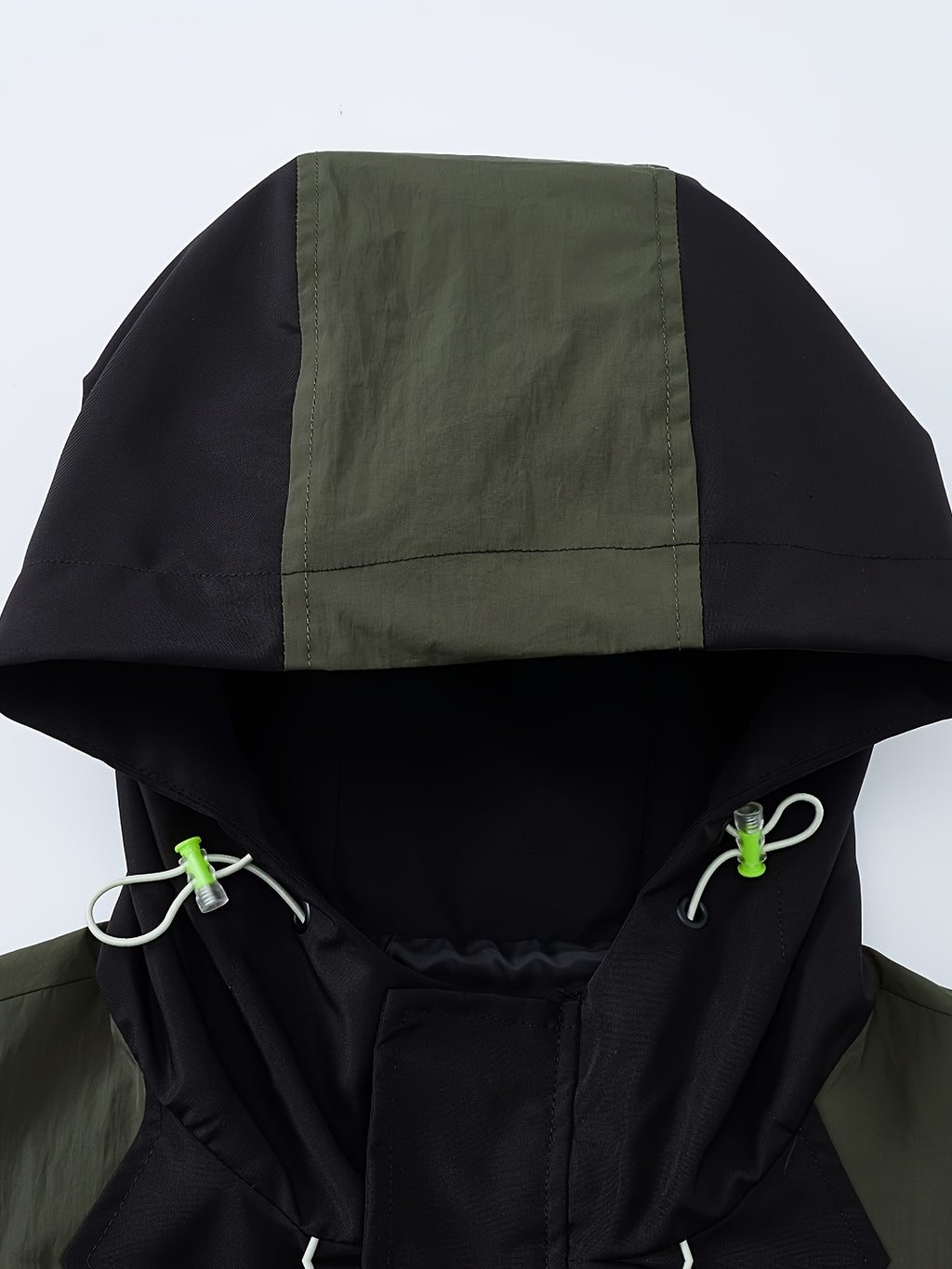 Men'S Spring/Autumn WORLD Letter Print And Contrast Hooded Long Sleeve Zip-Up Windbreaker Jacket, Suitable for Outdoor Activities - Black