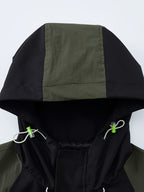 Men'S Spring/Autumn WORLD Letter Print And Contrast Hooded Long Sleeve Zip-Up Windbreaker Jacket, Suitable for Outdoor Activities - Black