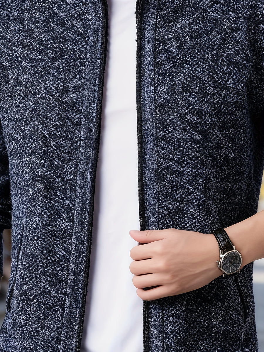 1pc Men's Knitted Cardigan Stand up Collar Jacket with Multiple Colors to Choose From, Simple and Stylish Design, Easy to Match with Shirt/T-shirt, Perfect for Commuting and Leisure, Showcasing Elegant Temperament (only One Jacket) - Navy Color