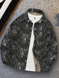 Men'S American Retro All-Over Floral Woven Teddy Bear Shirt Jacket, Men'S Autumn Premium Trendy Brand Bad Boy Influencer Casual Shirt - Black Tiger Head
