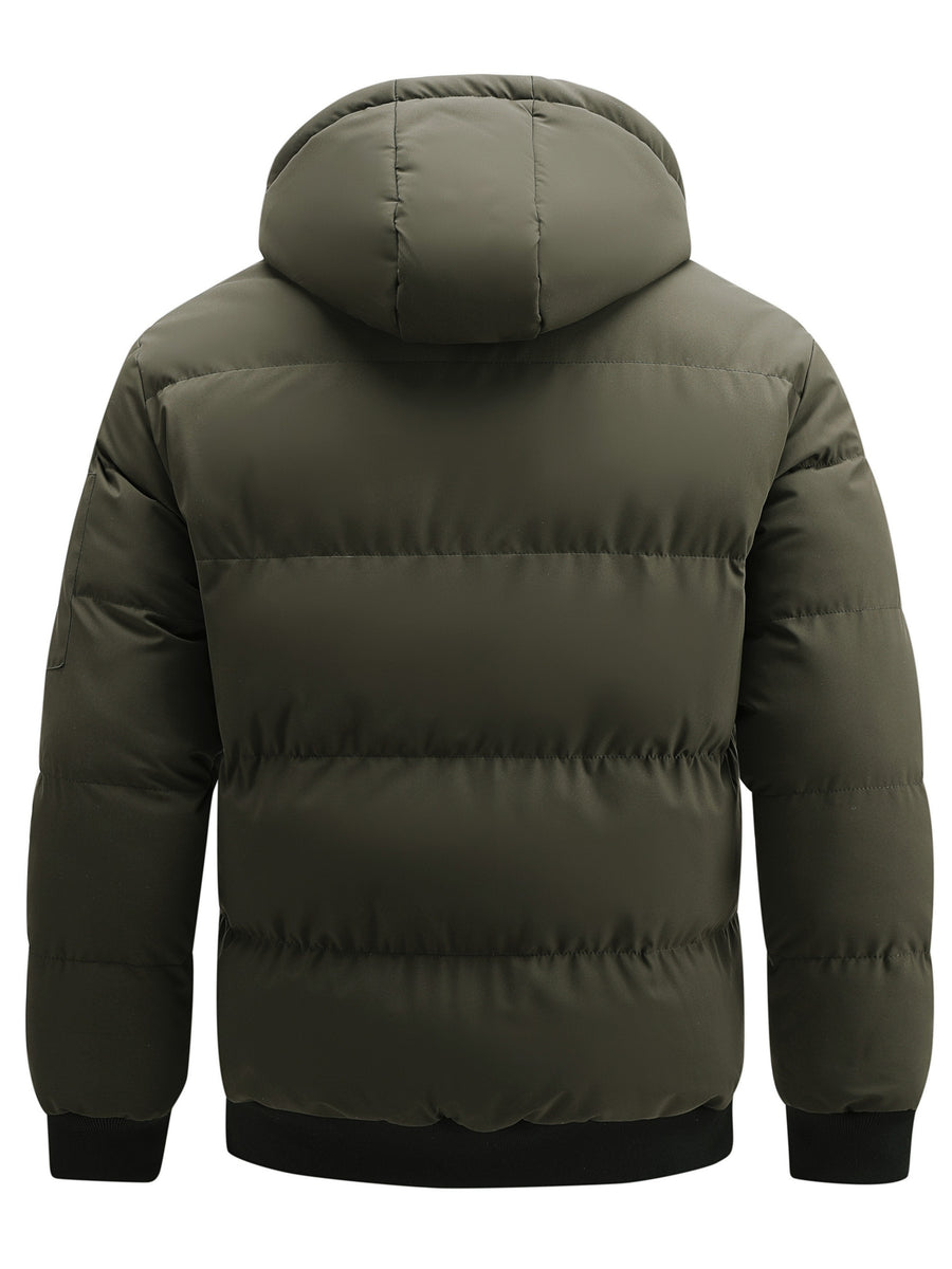 New Winter Plush-Lined Padded Coat for Men, Loose Fit Outerwear with Chest Zipper, Trendy and Fashionable Hooded Thickened Youth Padded Coat, Casual Padded Jacket for Men - Green