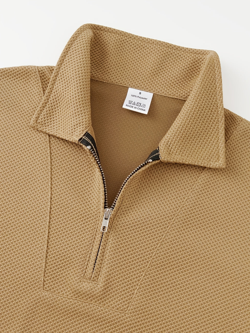 Half-zip Lapel Long-sleeve Polo Shirt, Men's Spring/autumn Business Casual Top - Khaki