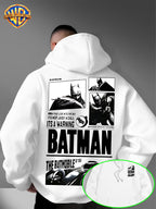 Warner Bros. Authorized American Dark Superhero Retro Batman Comic Poster Print Hooded Sweatshirt, with Adjustable Drawstring, Comfortable And Warm, Fashionable And Versatile Men'S Casual Sweatshirt, Suitable for Autumn And Winter Wear - White